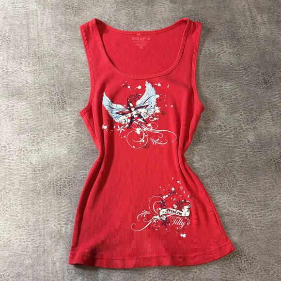 Tilly's Tops - Red Ribbed Tattoo Print Tank Top